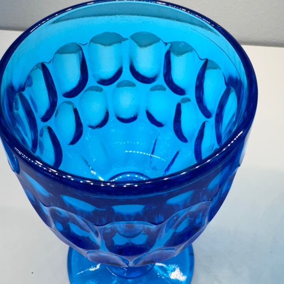 4x Fenton Colonial Blue Thumbprint 4 oz. Wine Juice Water Glasses Goblet 5" Tall - Picture 7 of 7